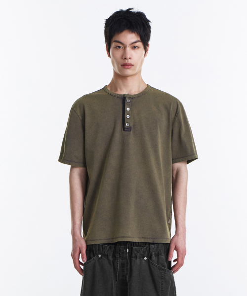 Military Salt Henley T shirt (Washed коричневый)