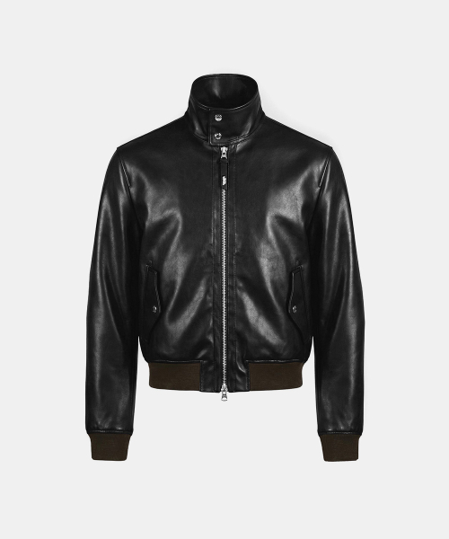 кожаный High горловина Jacket черный