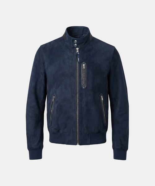Arc Suede Contrast Bomber Jacket Navy
