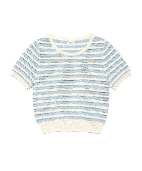 Женский ажурный трикотажный джемпер в полоску, Light Blue