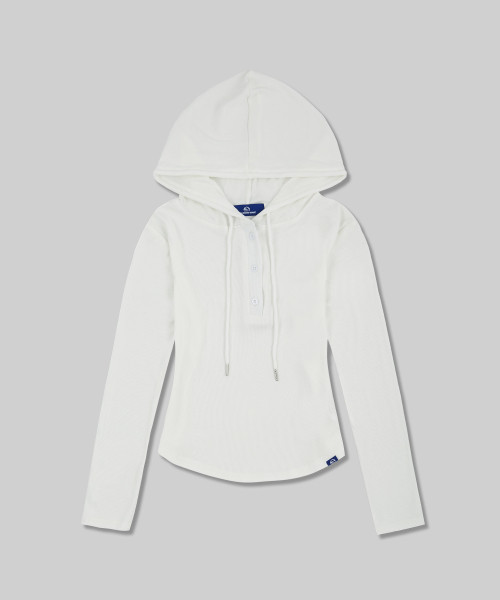 Тонкое худи Dolphin в рубчик с вырезом хенли White