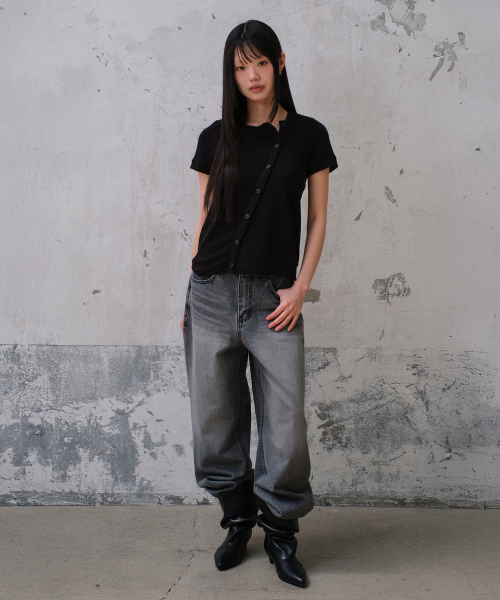 W LOOSED WIDE DENIM PANTS (WASHED BLACK)