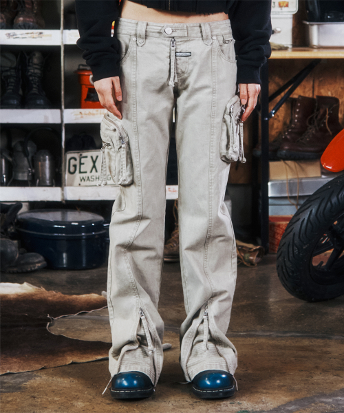 WASHED MILITARY CARGO PANTS(W) BEIGE