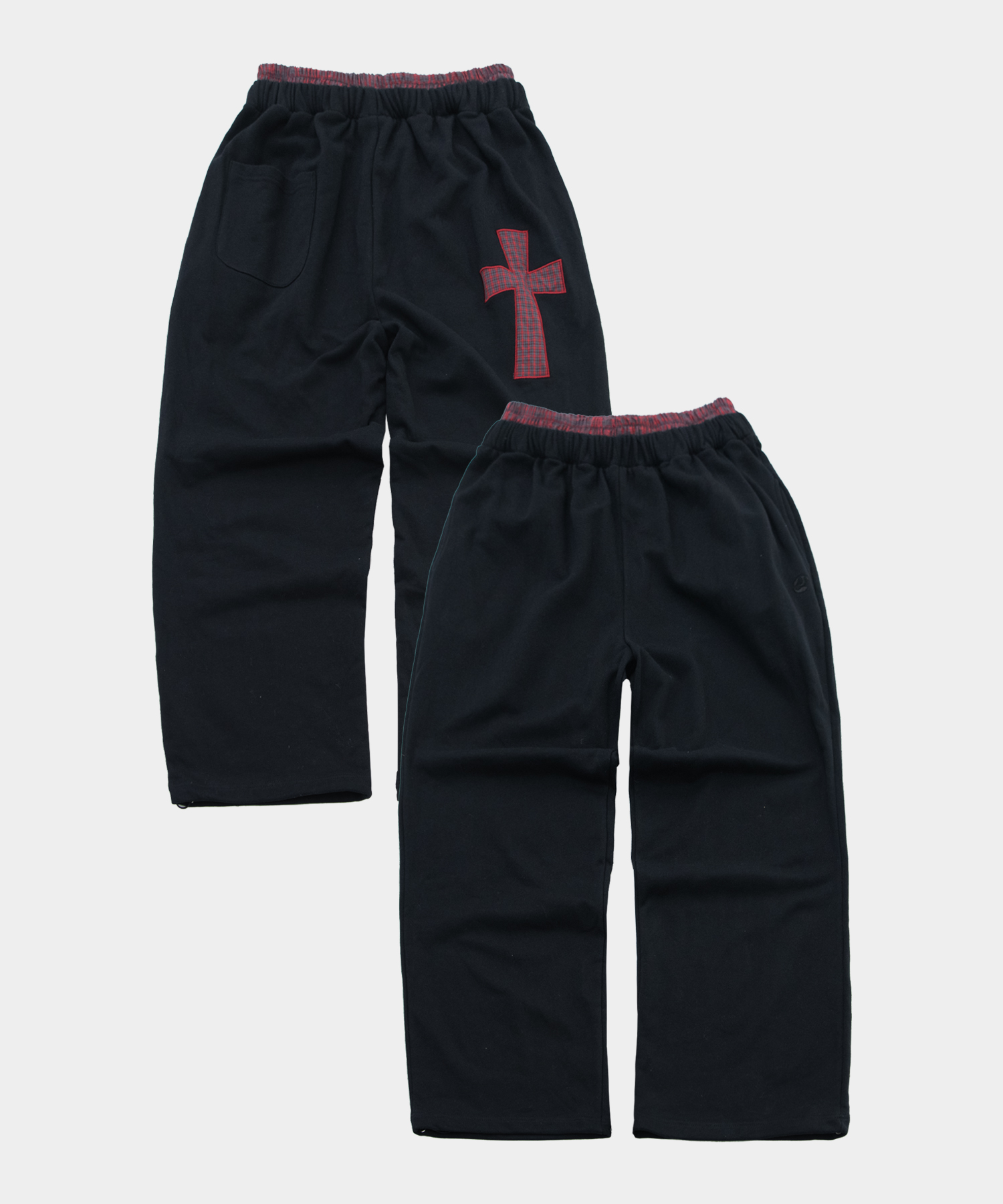 Широкие хлопковые треники в клетку с двойным поясом [Black]