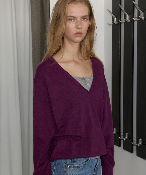 Fine wool deep v-neck knit [FRSP05NT06]_Purple