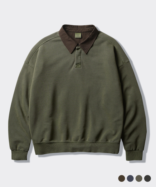 Свитшот-поло с пигментным окрашиванием Khaki ISMT4743