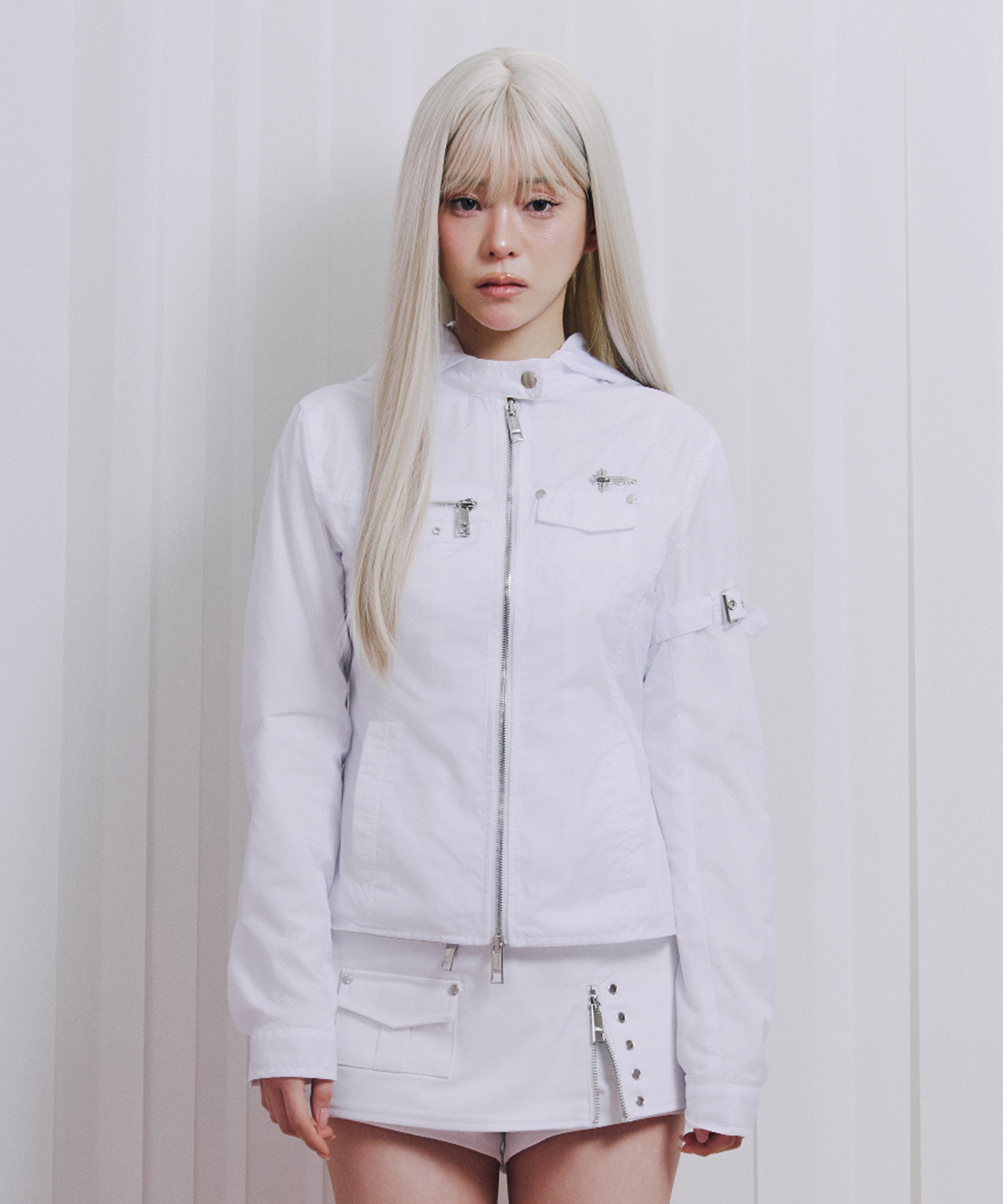 Белые Biker windbreaker Куртка -S-