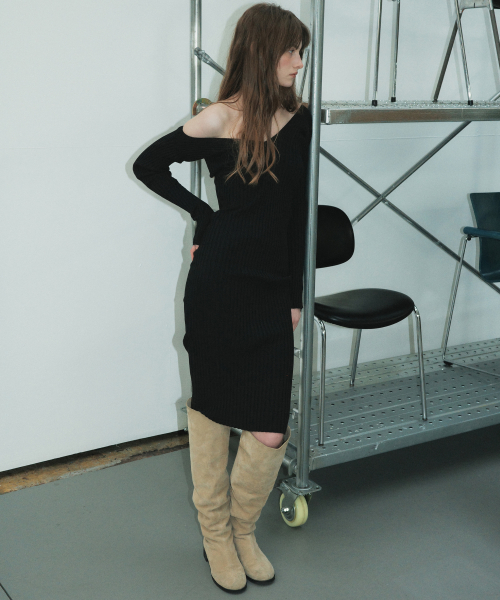 씨타 Merry Ribbed Knit dress_CTOP716(Black)