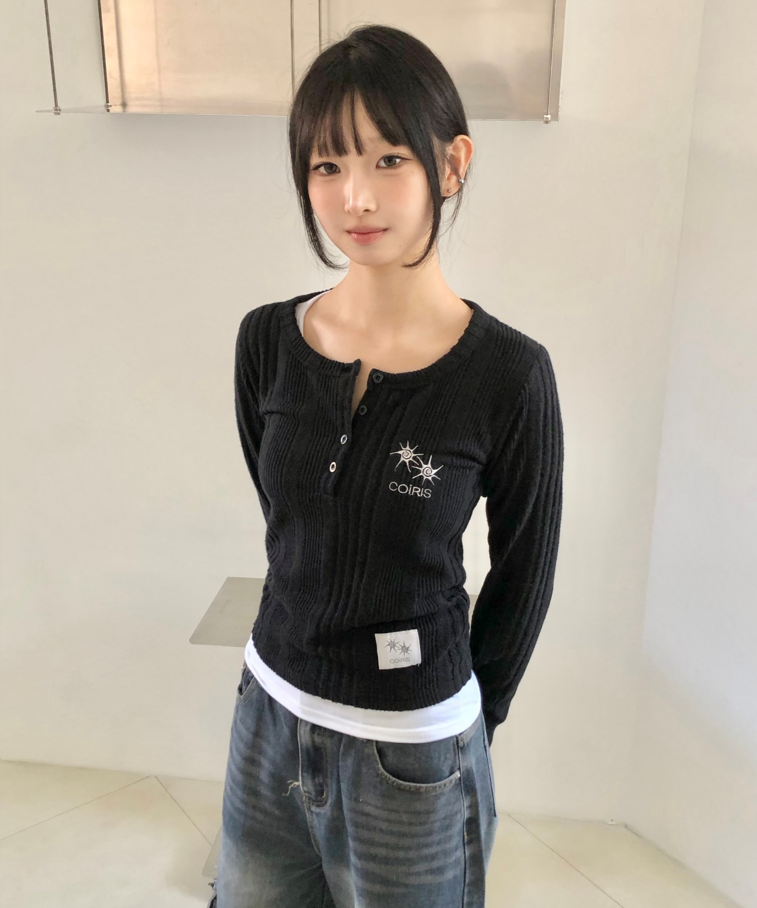 SOFTEN Трикотаж Пуговицы Длинная SLEEVE T