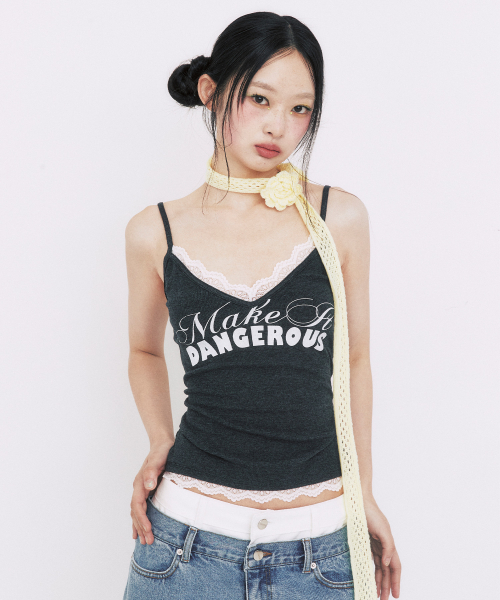 LACE LETTERING SLEEVELESS_CHARCOAL