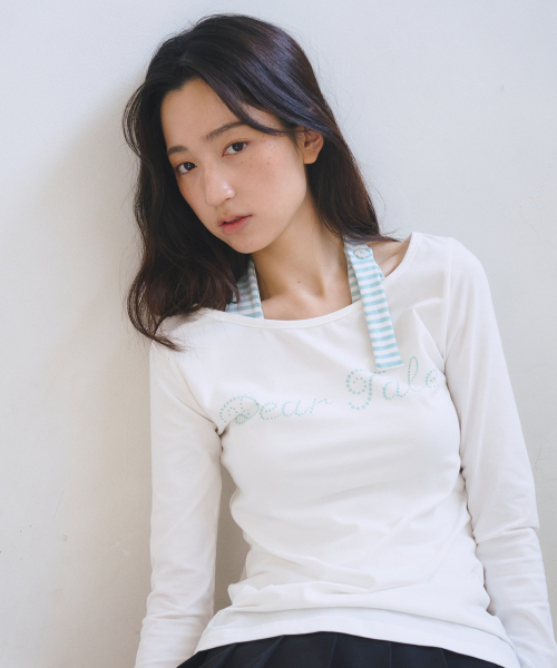Dear-Tale Stripe Halter Longsleeve, Ivory