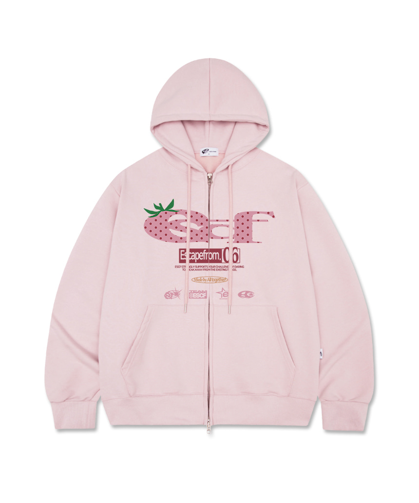Худи на молнии с принтом клубники и логотипом ESCF, Pink