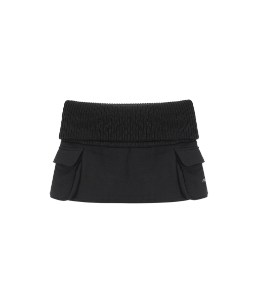 Folded Knit Skirt Shorts / Black