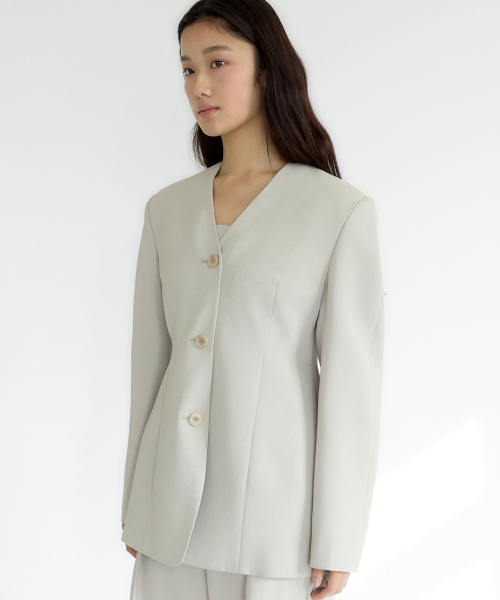 Posh No Collar Hourglass Jacket(Oat Beige)