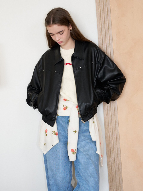 Faux Leather Bomber Jumper MU2611JP101M