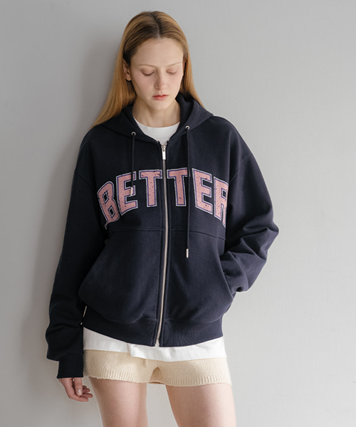 Better printed hoodie zip-up [KNSS05JP04]_Navy