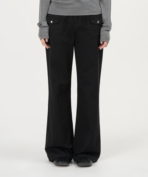 Mini Pocket Boots Cut Cotton Pants (Black)
