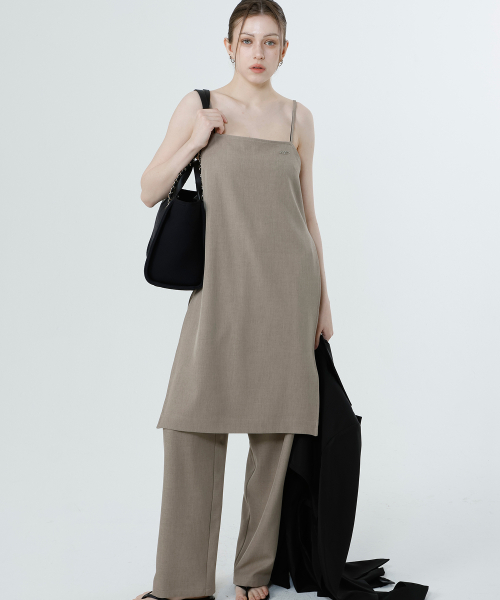 Комплект: платье с глубоким разрезом и брюки на резинке Beige