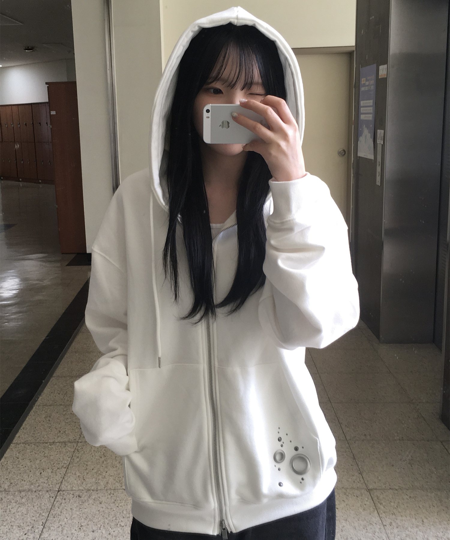 Essential Eyelet худи-молния оверсайз хлопковый [White]