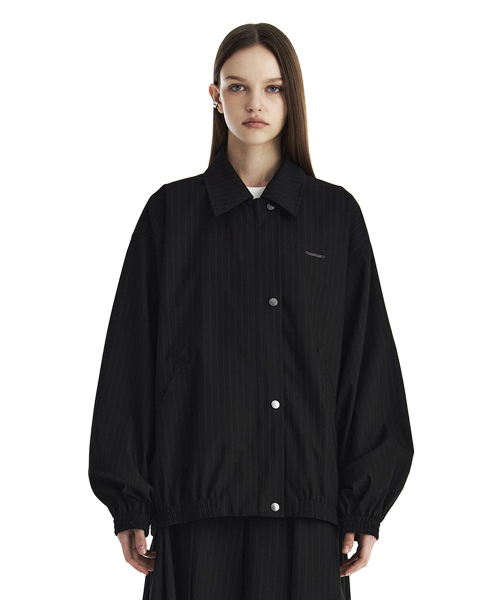 Stripe Oversized Blouson Set-Up Jumper [ Black ]
