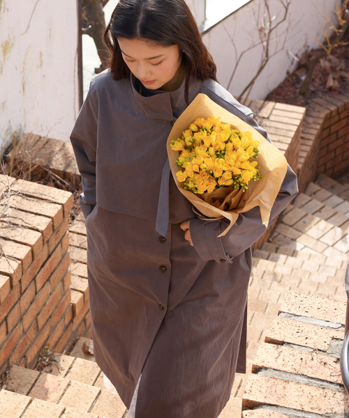 Rowan High Neck Ruffle Long Trench Coat( )