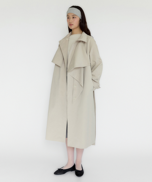 Rowan High Neck Ruffle Long Trench Coat(Light )