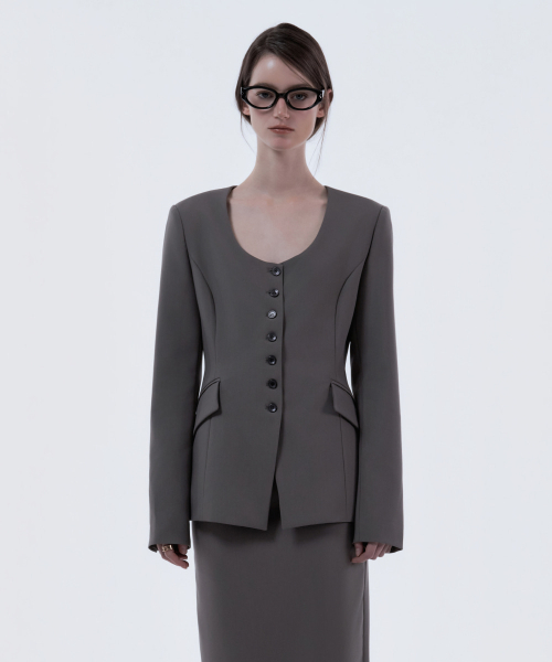 Emma Round Neck Jacket - Ash Brown