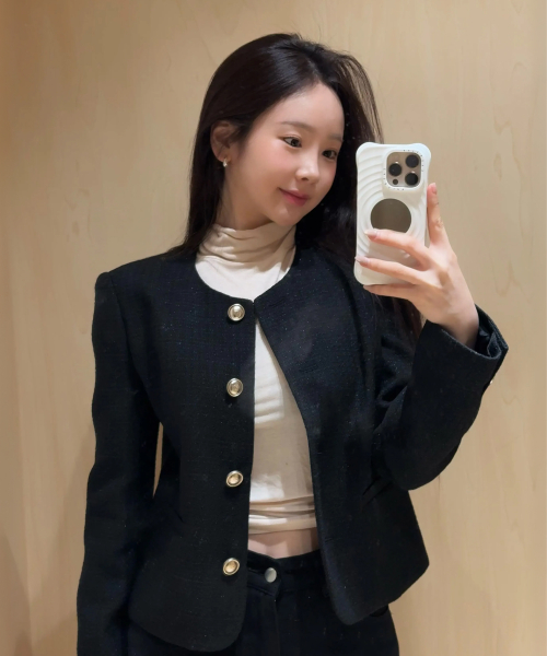 Твидовый жакет без воротника All Day Collarless_Black_RMJKG23S99
