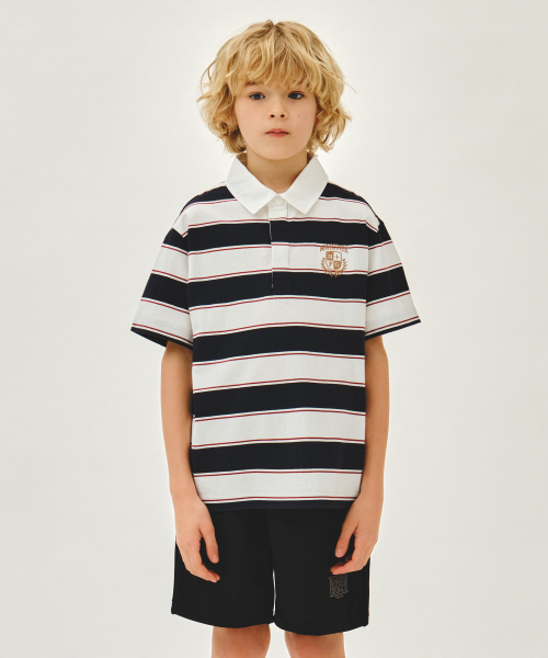 KIDS MULTI STRIPE COLLAR TEE navy