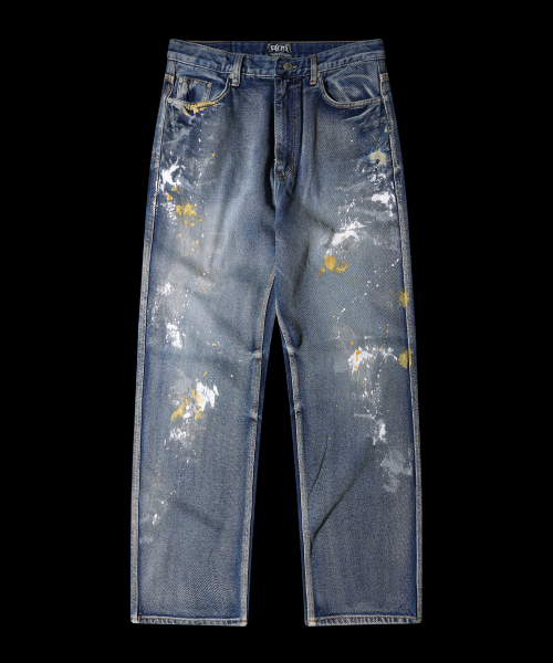 Винтажные джинсы багги с краской Light Indigo