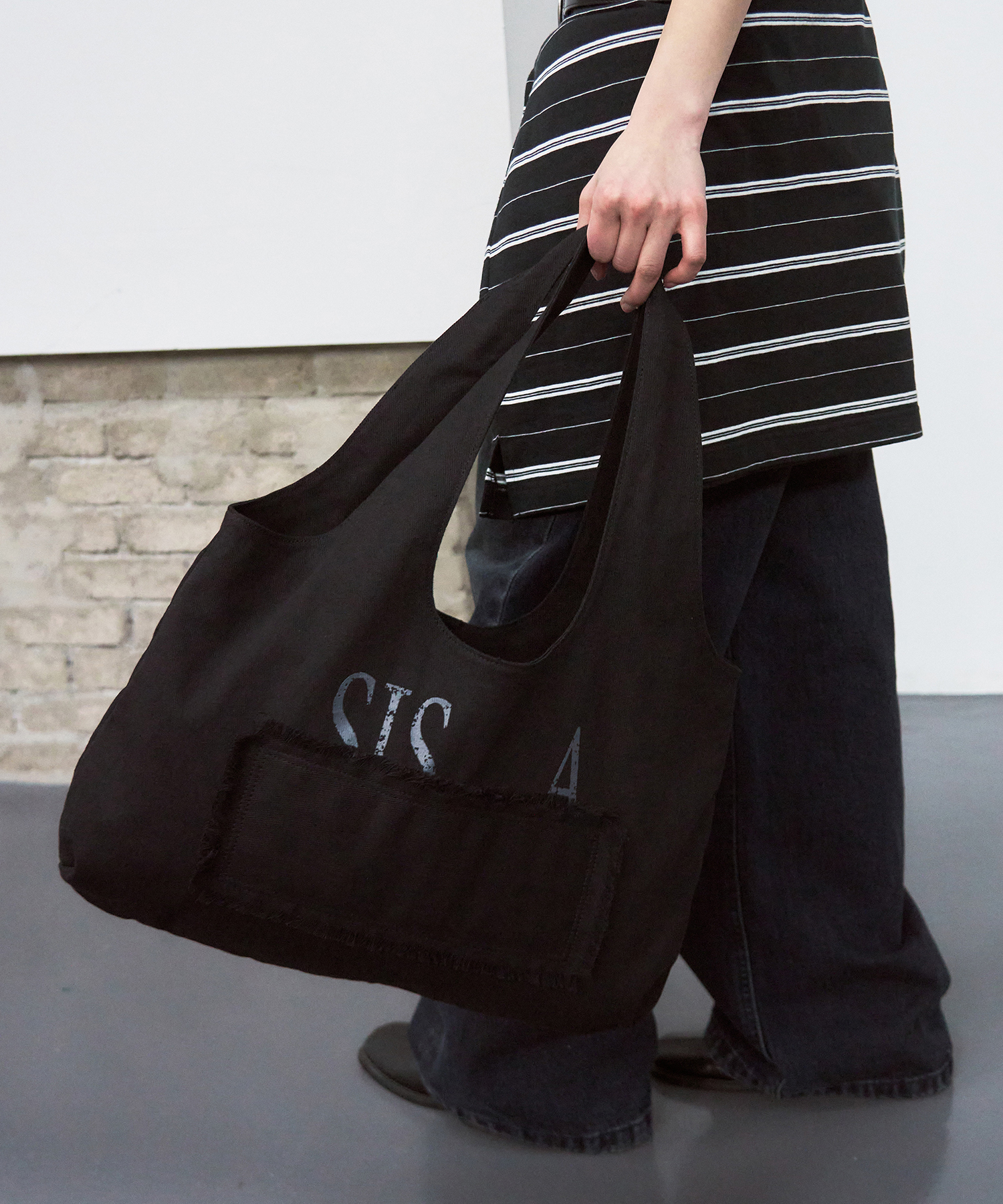 VINTAGE WASHED COTTON SHOPPER BAG / BLACK
