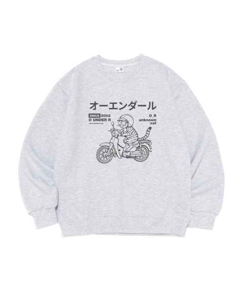 Оверсайз свитшот DRAW RIDING BIKE CAT (Light Grey)