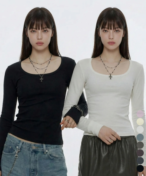 [2PACK] BASIC SQUARE-NECK T-SHIRT_8color
