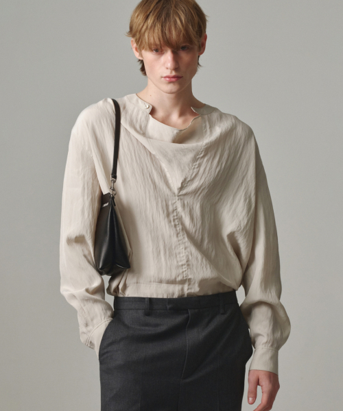 UNISEX, Silky Panel Cowl Blouse / IVORY