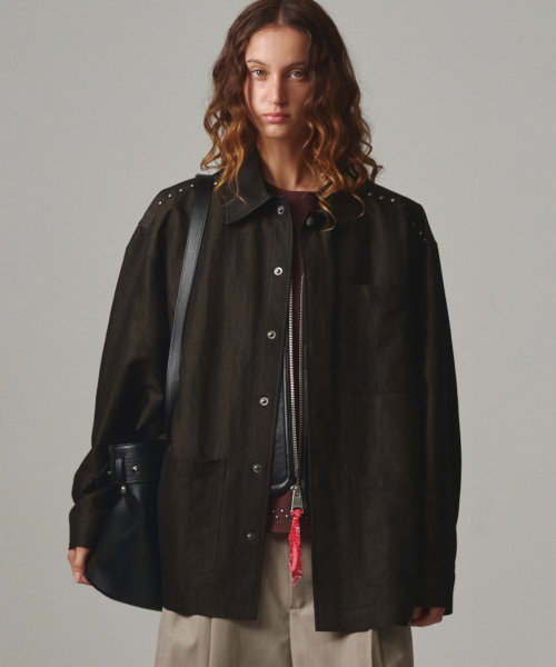 UNISEX, Stud Detail Classic рубашка куртка / DARK BROWN