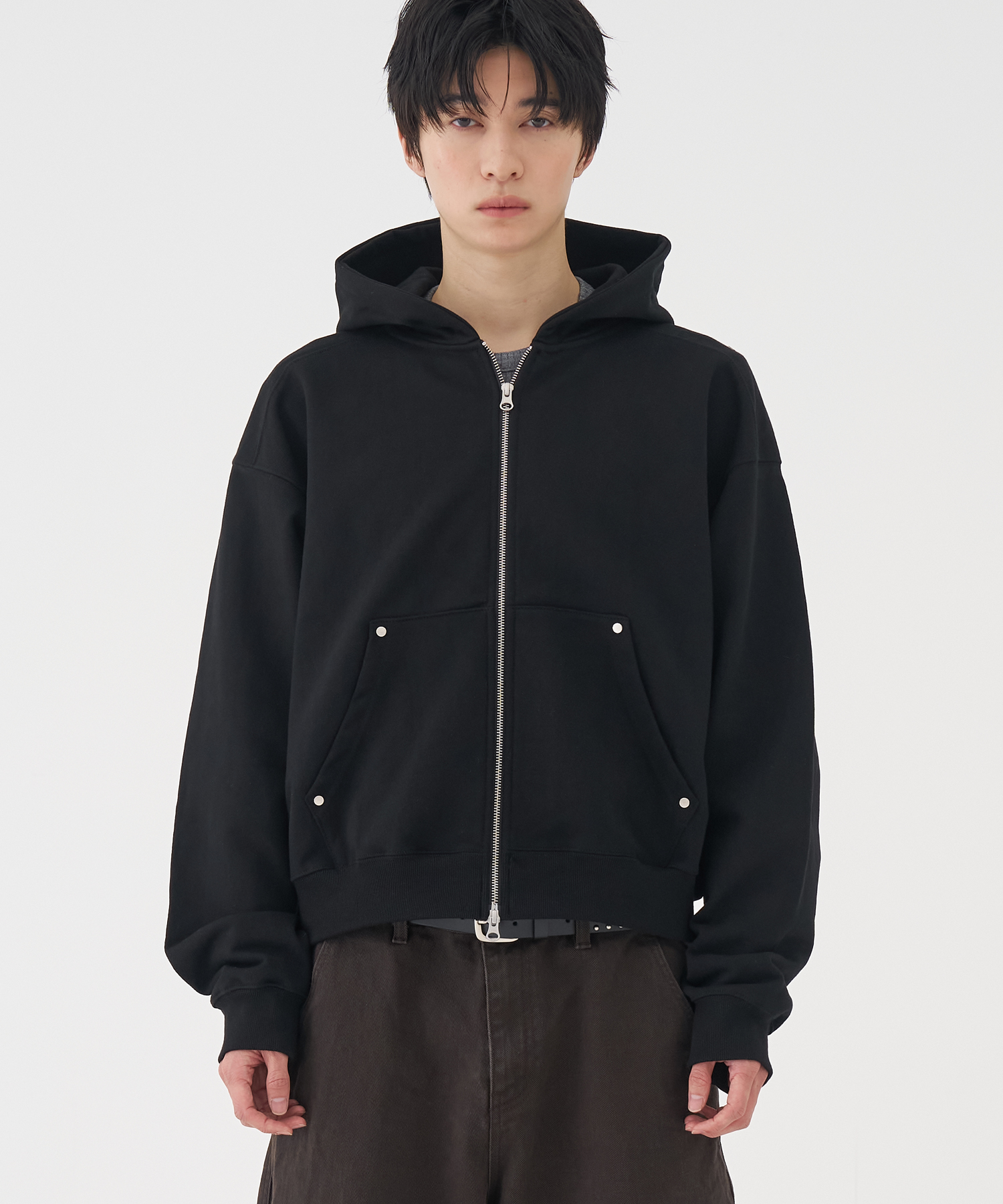 Rivet Crop Hood Zip-up (Heavy Weight) чёрный