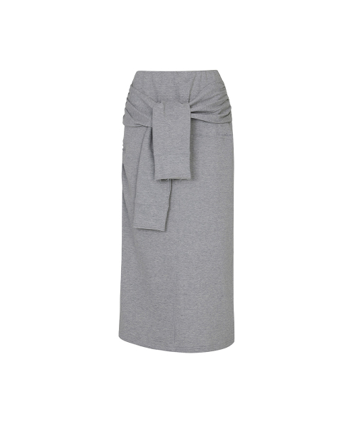 TIED LONG SKIRT melange grey