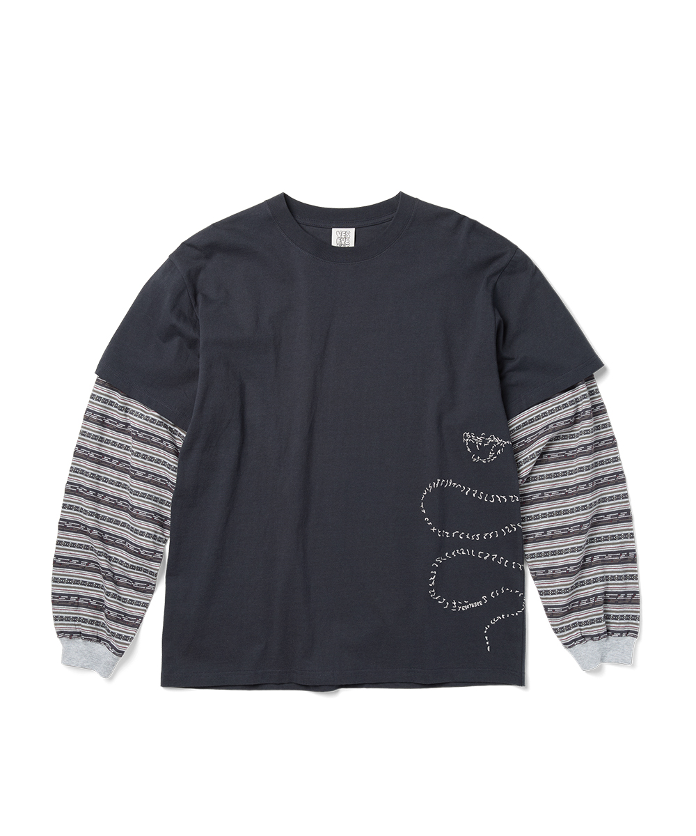 Y.E.S Jacquard Stripe Layerd L/S Charcoal