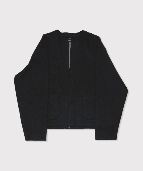 마이너스(MINUS) Cut Off 1B Cardigan(NEEDLE SHAGGY MOHAIR) - BLACK