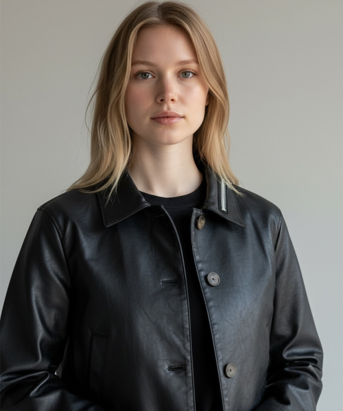 Signature Zip Collar Leather куртка (Black)