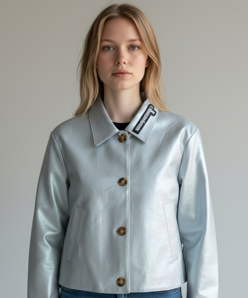 Signature Zip Collar Leather куртка (Sky Blue)