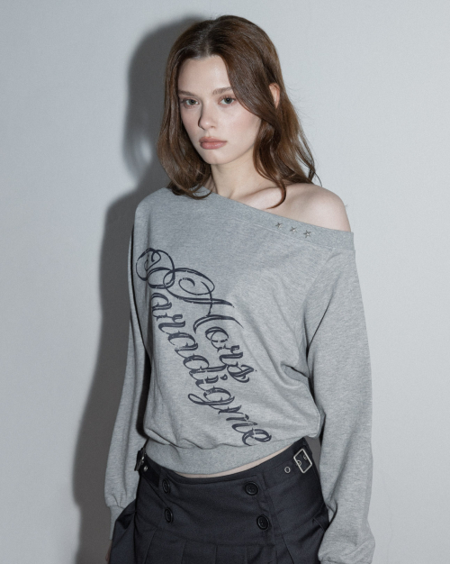 Свитшот на одно плечо с заклепками Melange Gray
