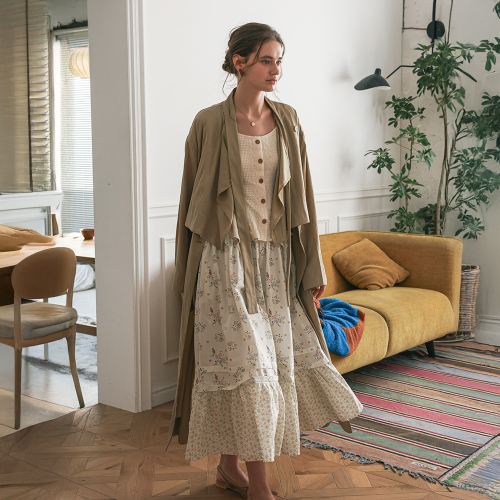 PM_Calm layered tie robe coat_2color