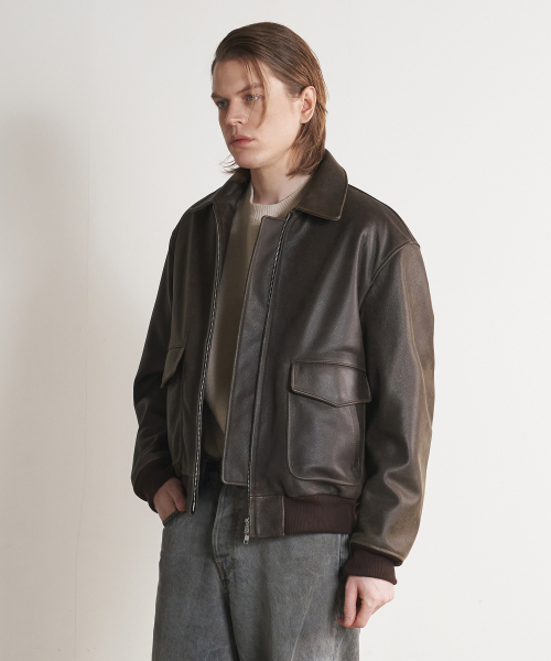 Кожаный бомбер A-2 Classic Double Pocket (Brown)