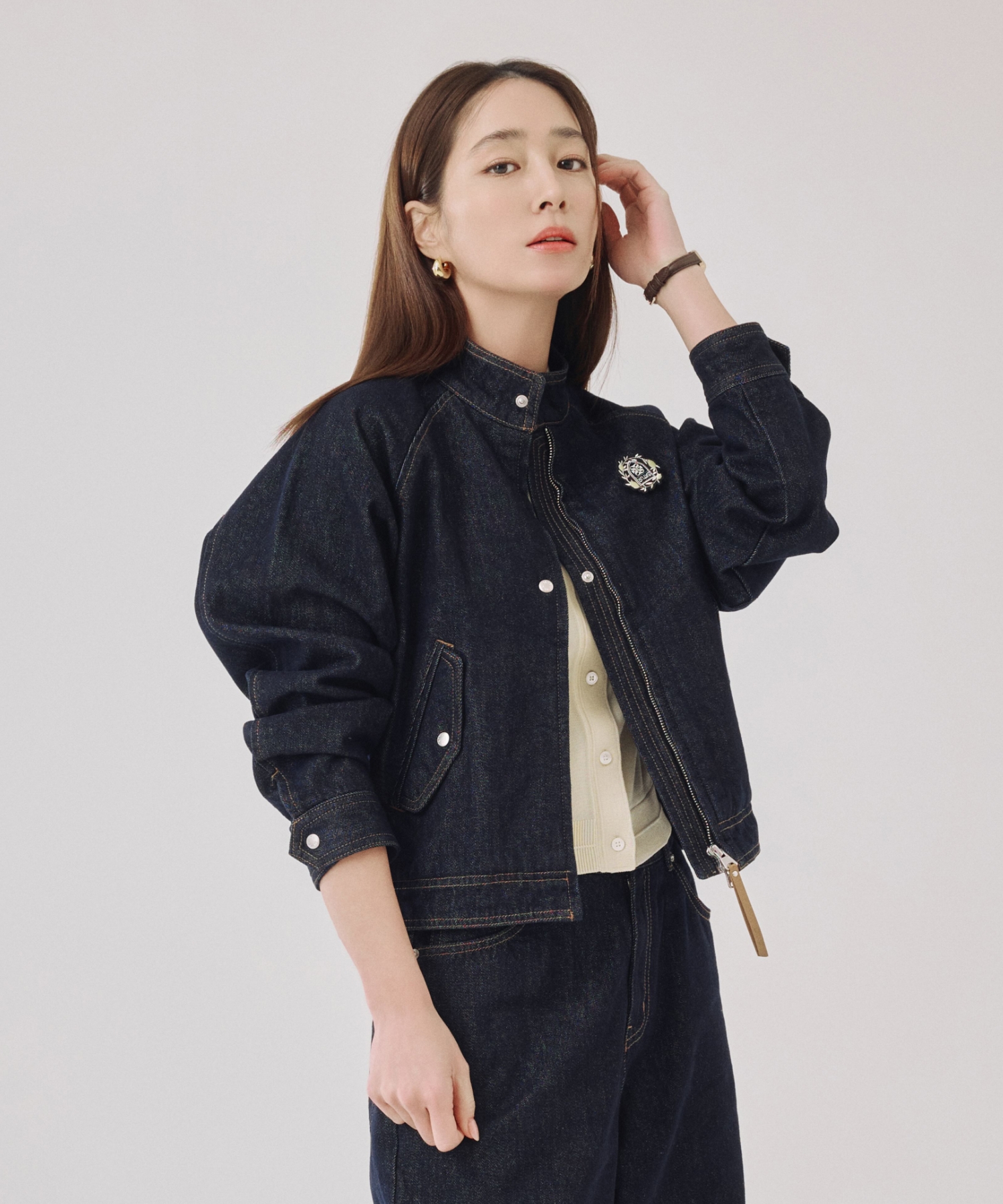 (W) Nonefade Denim Harrington куртка Indigo