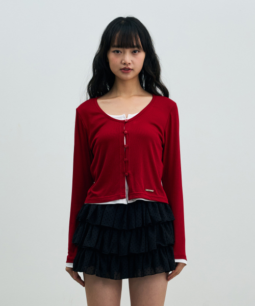 LYLA LAYERED CARDIGAN / RED-WHITE