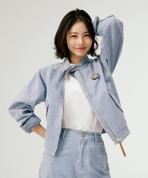 [Shin Ye-eun PICK] (W) Stripe Denim Harrington куртка Light Blue