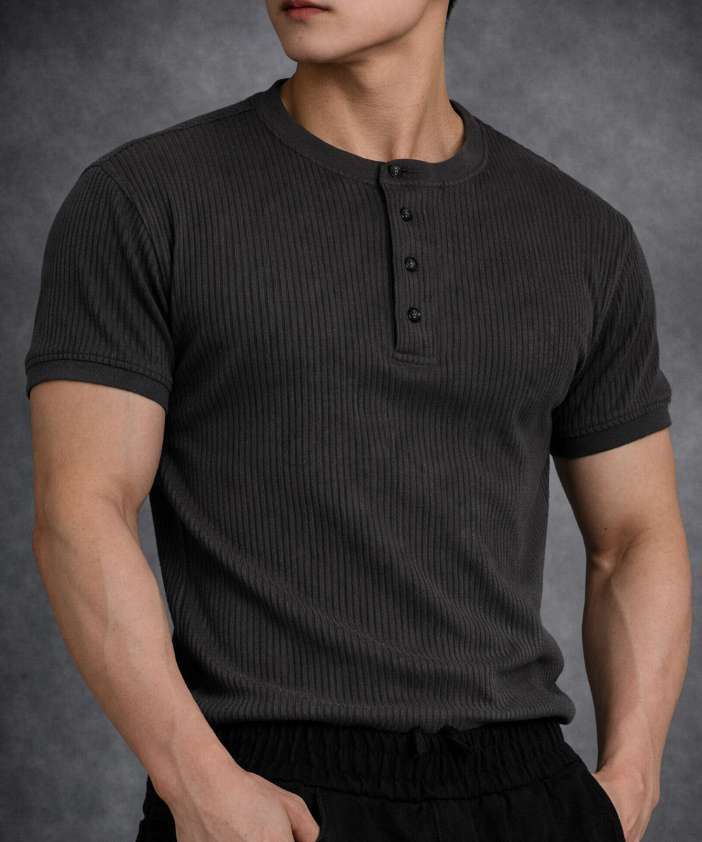 Henley Neck Half Sleeve T-Shirt [chachol]