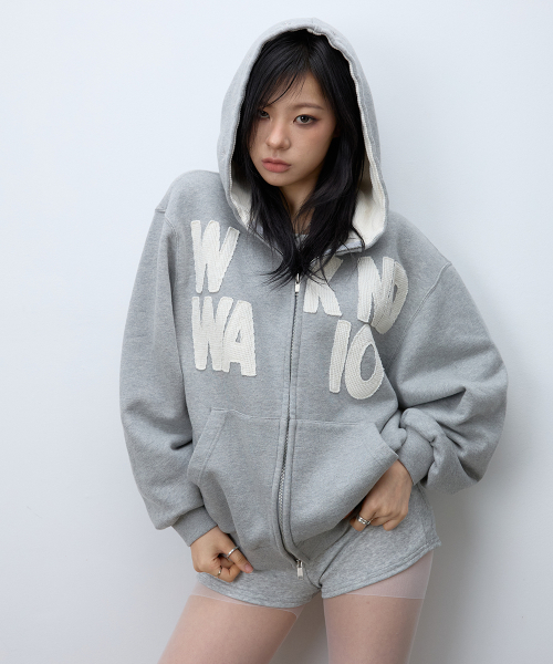 Weekend warrior waffle applique hoodie zip-up (Melange)