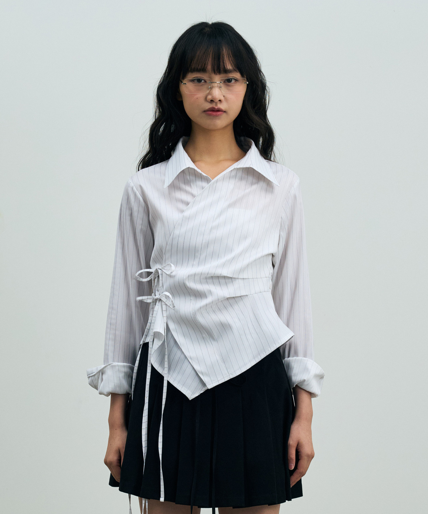 EVE STRIPE WRAP SHIRT / WHITE
